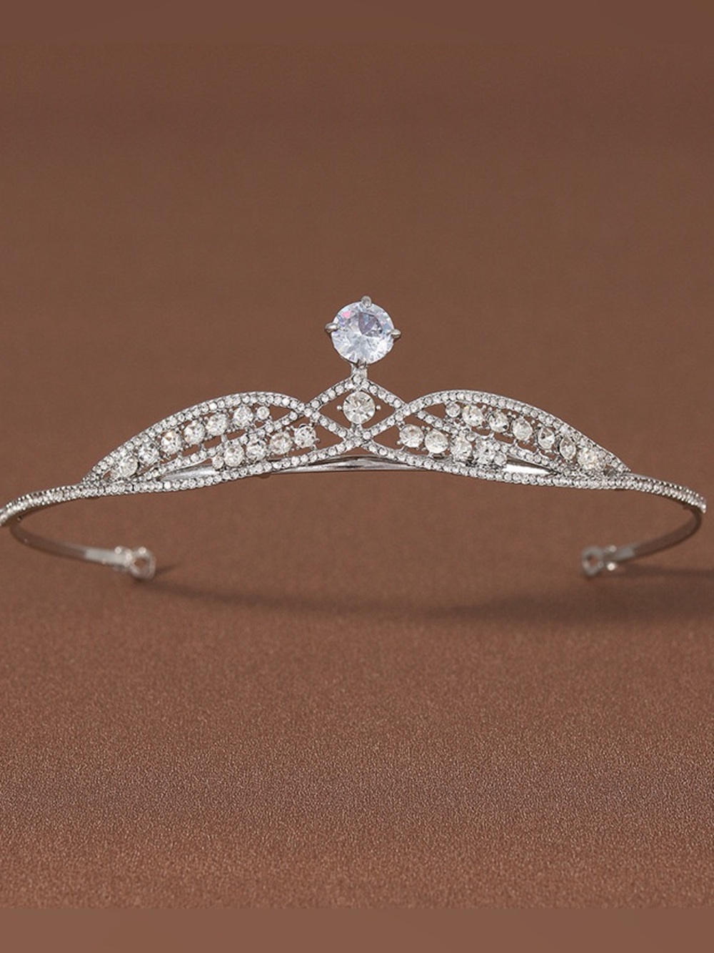 Silver Rhinestone Bridal Tiara with Round Center Stone
